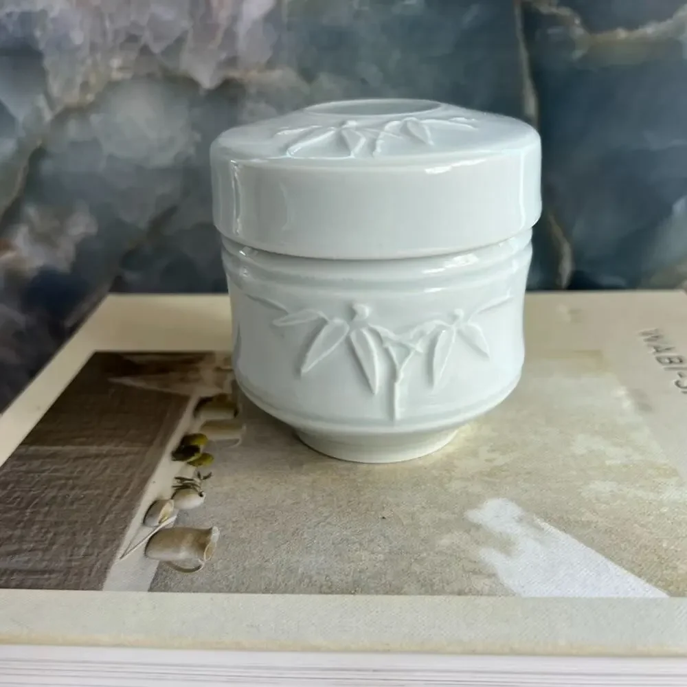 Celadon Porcelain Lidded Jar Bamboo Design Tea Jar Caddy Pot Marked
